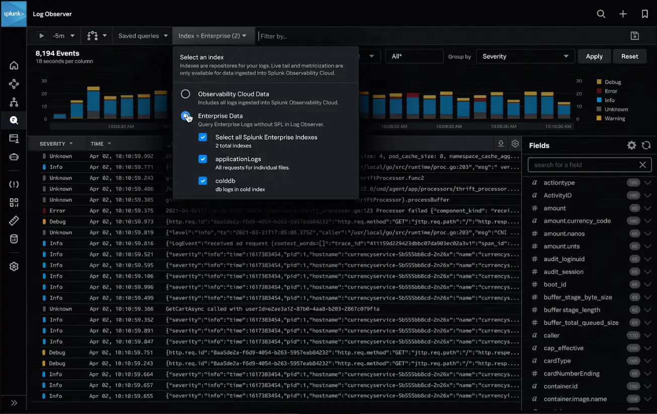 Log observer in Splunk