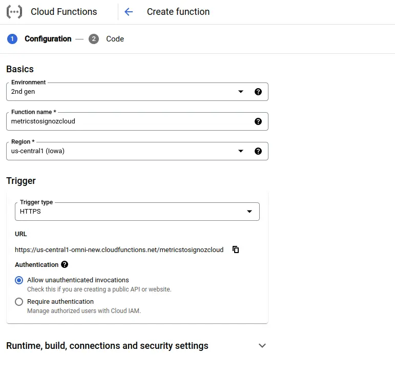 Configure Cloud Function