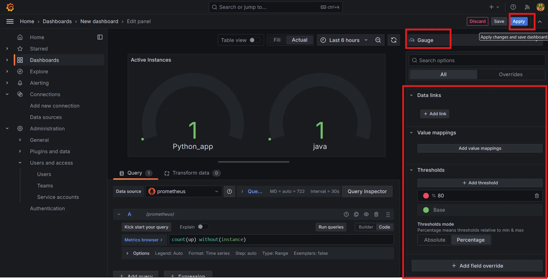 Grafana panel showing unique instance count.