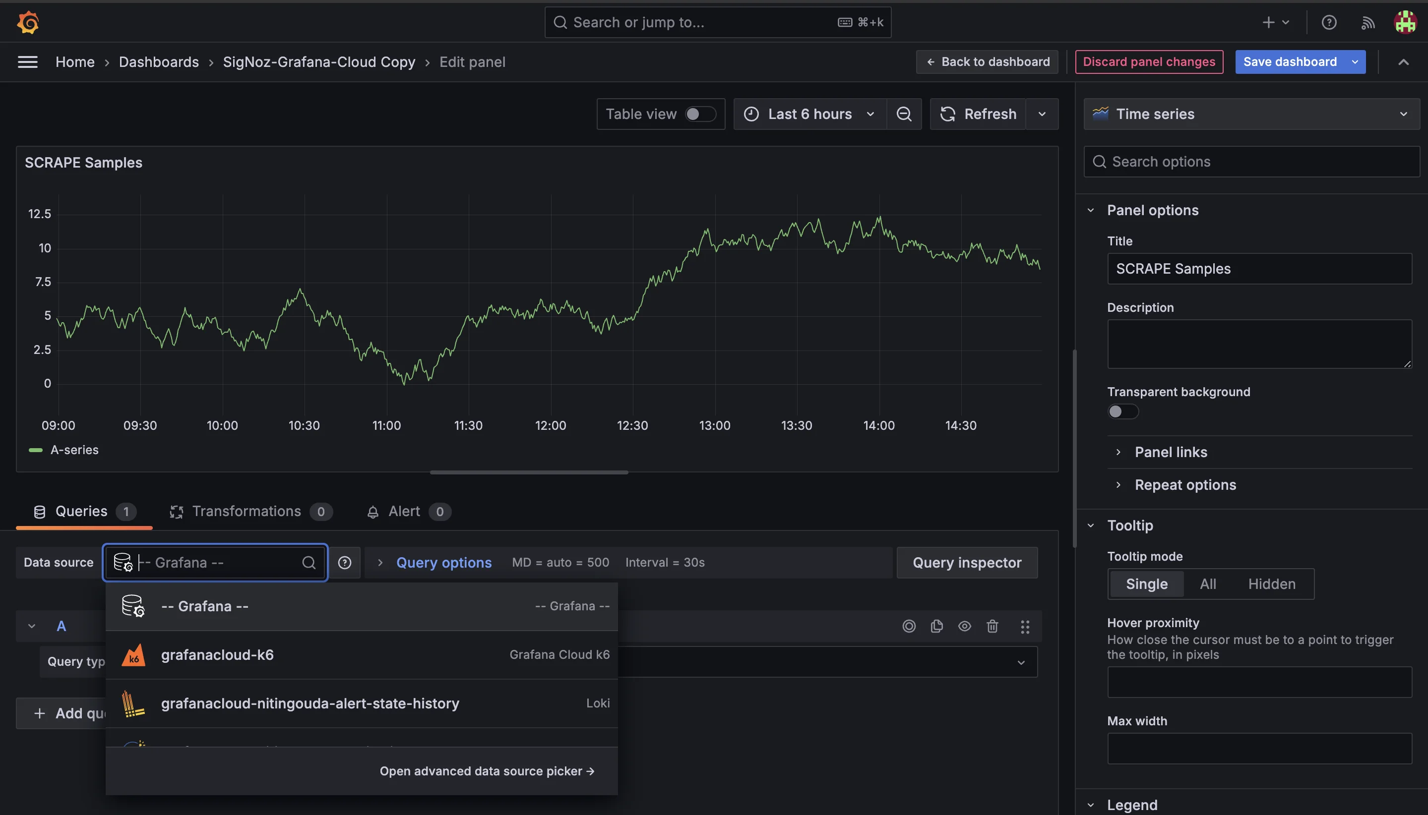 Selecting Grafana as DataSource